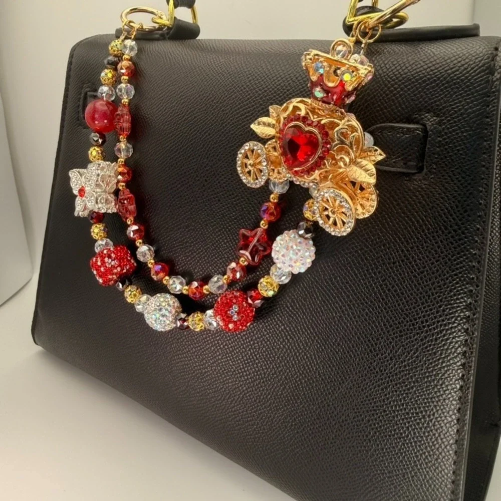Royal Carriage Purse Chain Bag‎ Charm Decor Crystal Beaded Red Gold Rhinestone